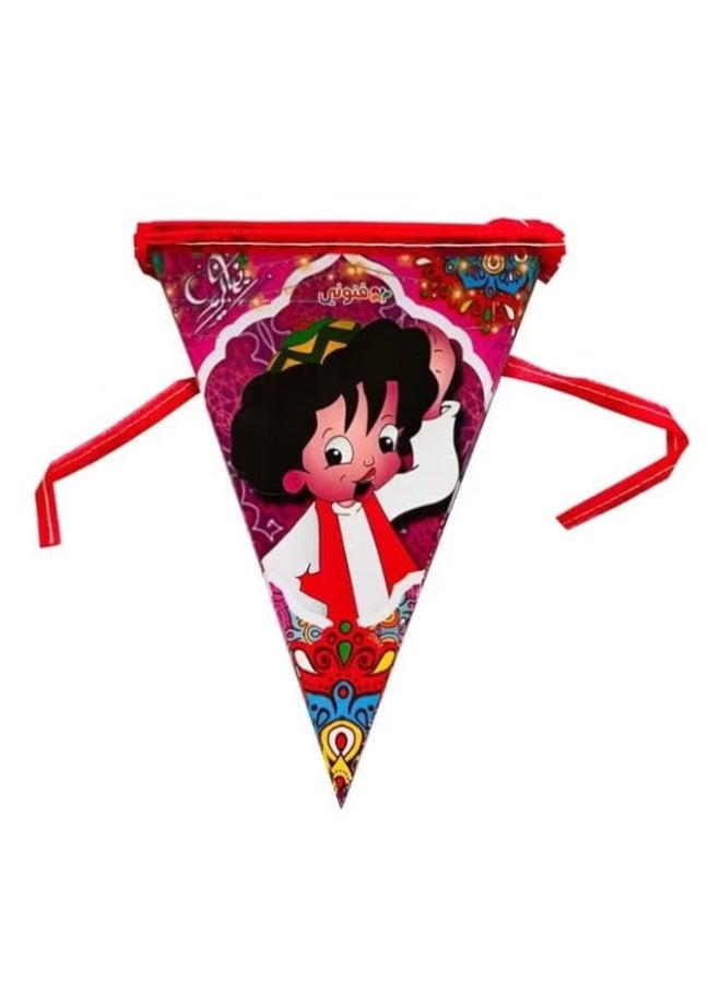 “Set of 3 large triangular Ramadan decorations made from high-quality double-sided printed cardboard. Perfect for adding a colorful and elegant festive touch to any room or corner, creating a joyful and lively Ramadan atmosphere for family and friends - Image 4